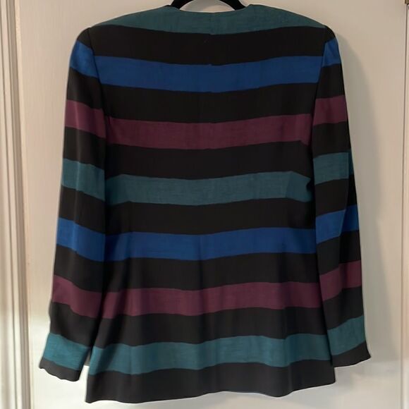 Jones New York vintage 100% silk stripe jacket and matching shell set size 6 - Picture 2 of 9